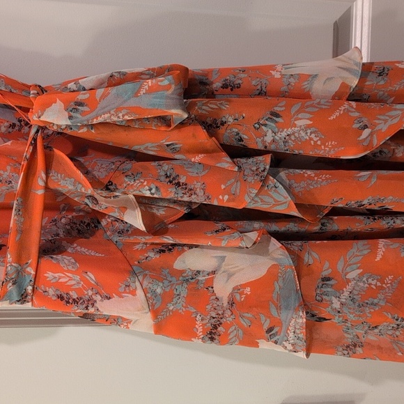 WHBM Coral Flirty Floral Print Midi Dress - Picture 12 of 14